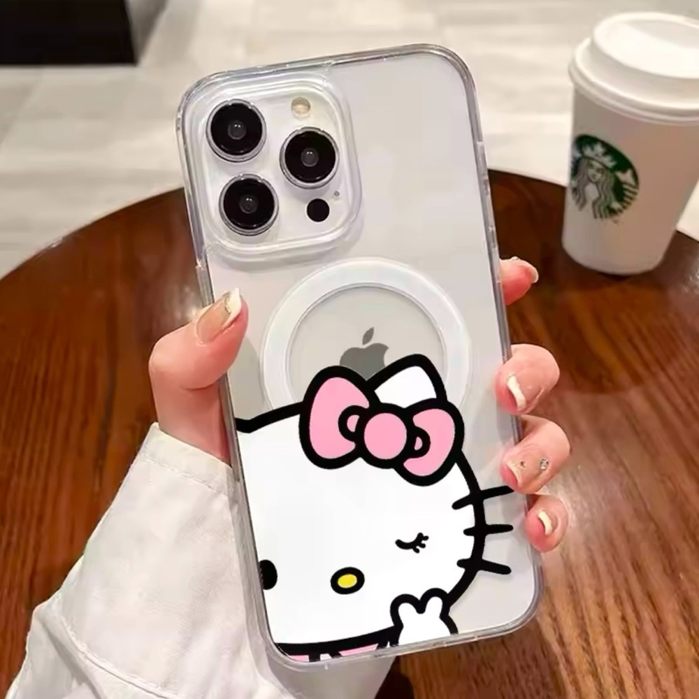 NWT Sanrio Hello Kitty Cartoon With Clear White Magsafe Case iPhone 15 plus - Picture 2 of 6
